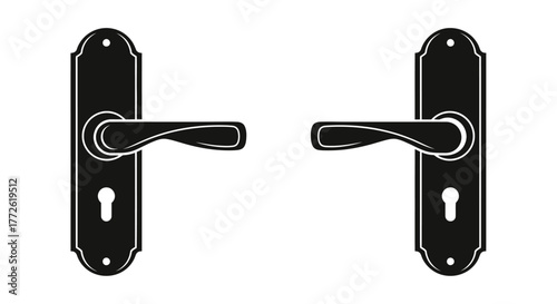 Black door handles depicted in a symmetrical arrangement isolated on white