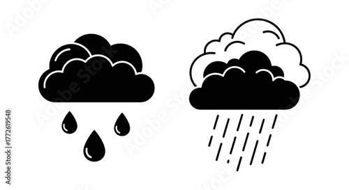 Black and white illustration of rain clouds with falling precipitation