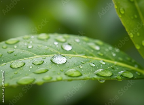 Close-Up of Raindrops on a Vibrant Green Leaf