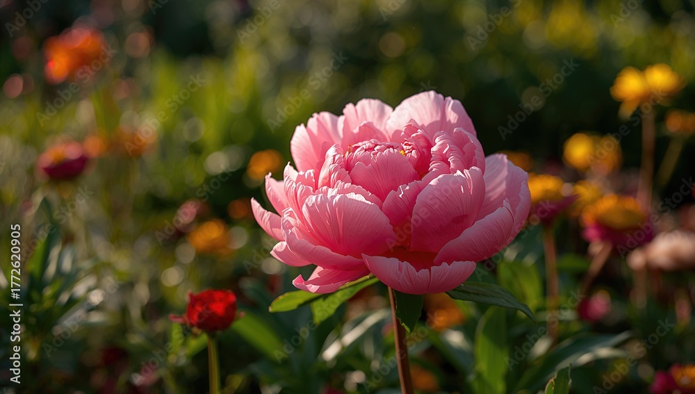 Obraz premium Vibrant Pink Peony Flower in Full Bloom, symbolizing seasonal beauty