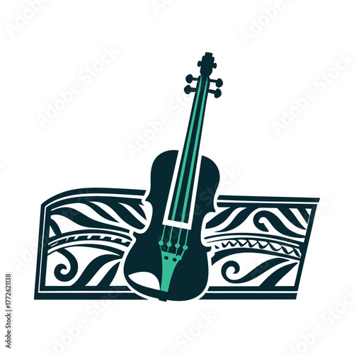 Abstract Violin on Music Stand Illustration A solid deep purple silhouette of a violin resting on a music stand