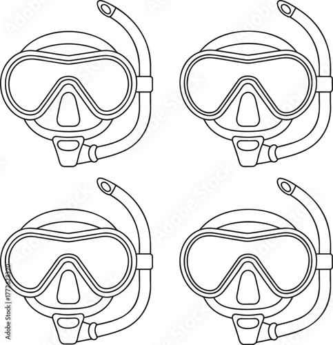 Set of Diving mask Outline vector illustration isolated On Transparent Background