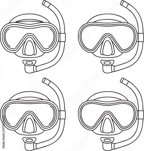 Set of Diving mask Outline vector illustration isolated On Transparent Background