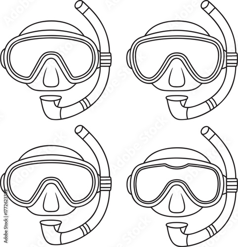 Set of Diving mask Outline vector illustration isolated On Transparent Background