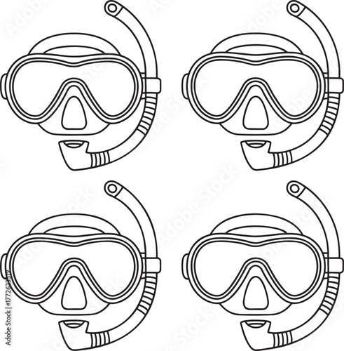 Set of Diving mask Outline vector illustration isolated On Transparent Background