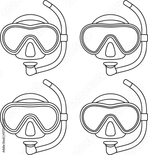 Set of Diving mask Outline vector illustration isolated On Transparent Background