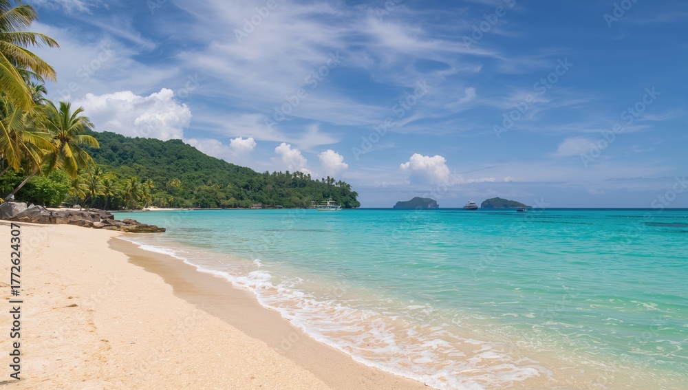 Fototapeta premium Tropical beach paradise with clear waters, ideal for relaxation and leisure