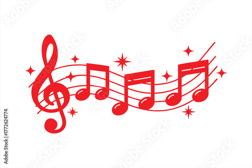 Music notes melody treble clef red illustration vector