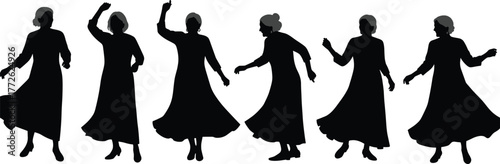 Carta da parati Silhouette of elderly woman dancing, senior lady in motion, joyful old woman, gr