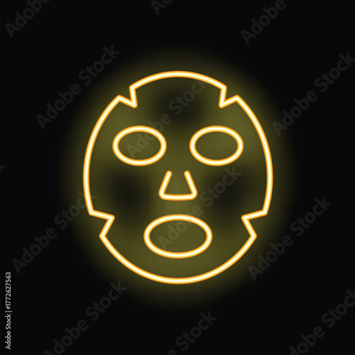Bright yellow neon sign depicting a cosmetic face mask, evoking themes of beauty and self care