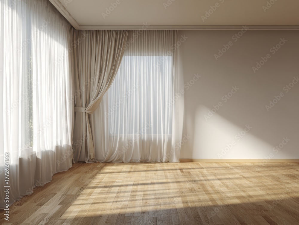 Fototapeta premium A room with white curtains and a window