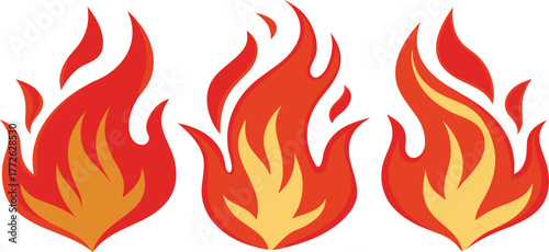Three stylized flames in red and orange colors for representing heat and energy