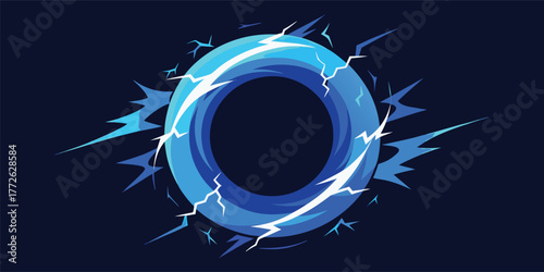 Bright blue swirling energy portal with electric sparks and light streaks on dark blue background