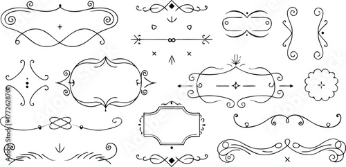 Elegant ornamental flourish frames and borders decorative elements collection vintage design