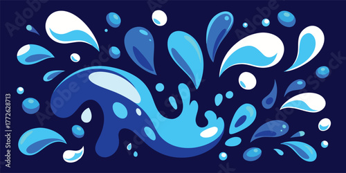 Dynamic blue water splash and droplets fluid motion liquid abstract background