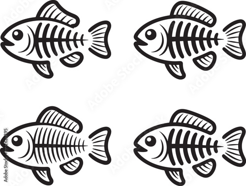 Set of Fish Skeleton Outline vector illustration isolated On Transparent Background