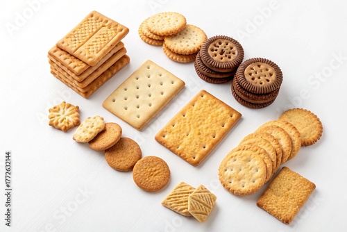 Crackers or biscuits on white background