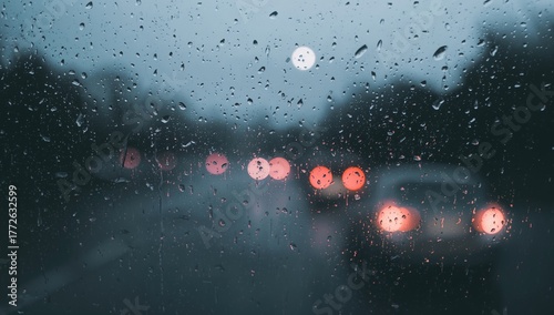 Wallpaper Mural Raindrops on glass with blurred vehicle lights in the background Torontodigital.ca