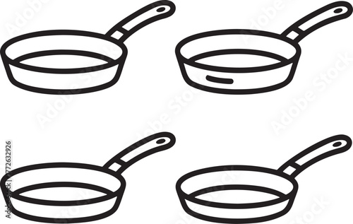 Set of Frying pan Outline vector illustration isolated On Transparent Background