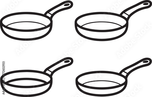 Set of Frying pan Outline vector illustration isolated On Transparent Background