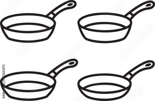 Set of Frying pan Outline vector illustration isolated On Transparent Background