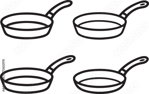 Set of Frying pan Outline vector illustration isolated On Transparent Background