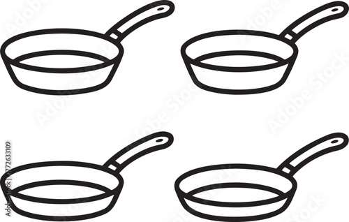 Set of Frying pan Outline vector illustration isolated On Transparent Background