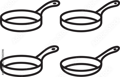 Set of Frying pan Outline vector illustration isolated On Transparent Background