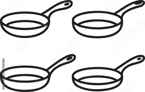 Set of Frying pan Outline vector illustration isolated On Transparent Background