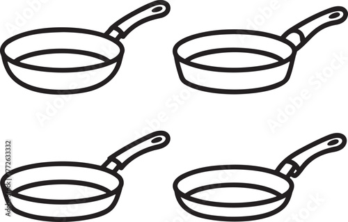 Set of Frying pan Outline vector illustration isolated On Transparent Background