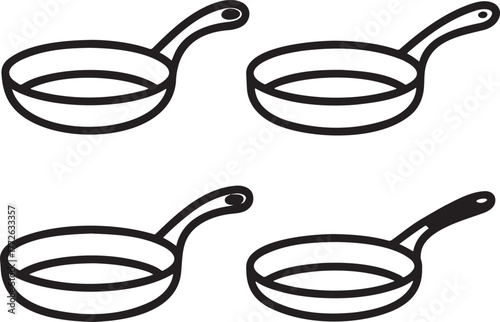Set of Frying pan Outline vector illustration isolated On Transparent Background
