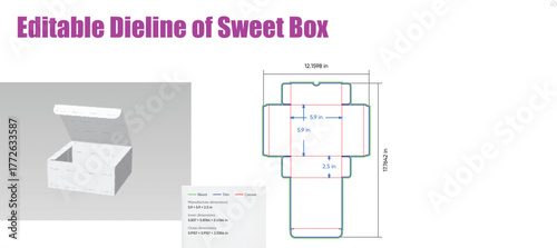 Box template diagram with dimensions packaging die line