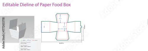 Paper food box template diagram dieline packaging
