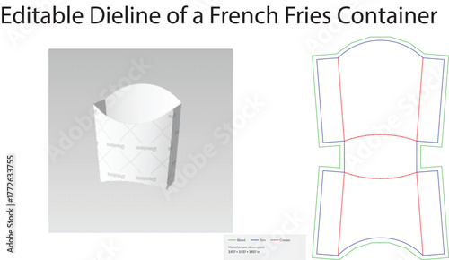 White french fry container template dieline packaging