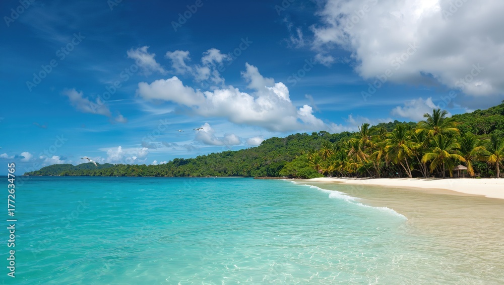 Naklejka premium Secluded coastal paradise surrounded by dense forest