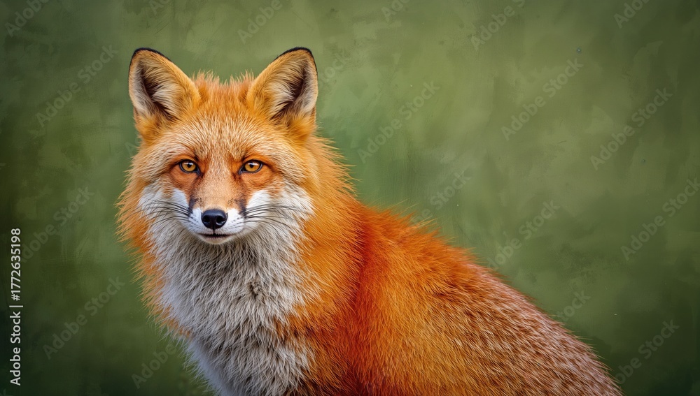Fototapeta premium Close-up of a red fox (Vulpes vulpes) against a lush green backdrop