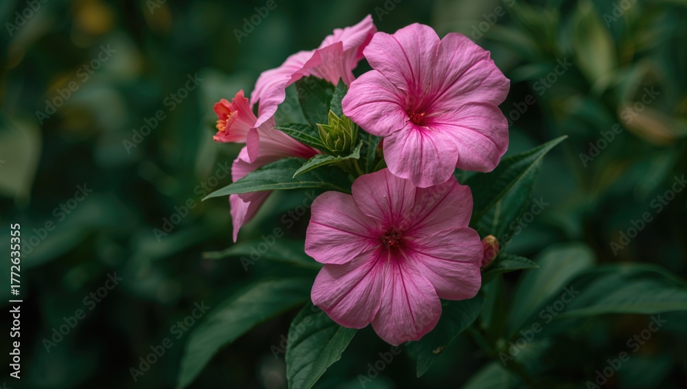 Obraz premium Flowers appear more vibrant when blooming with the predominant hue among the green foliage, seasonal change