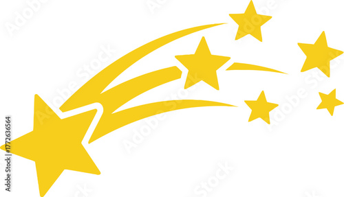 A shooting star with a trail of smaller stars on a blue background