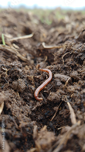Wallpaper Mural Earthworm crawling through rich garden soil, Close-up of worm in moist earth for composting and agriculture Torontodigital.ca