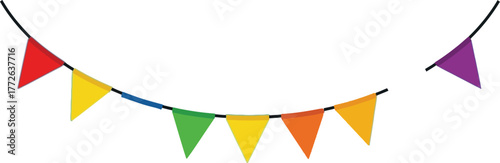 Colorful bunting flags hanging on a string against blue background vector