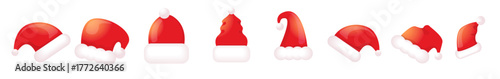 Santa Claus red hat icons set isolated on transparent background. Merry christmas santa hat symbol collection. vector Merry Christmas decoration design elements
