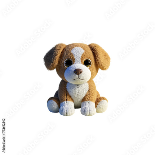 3d illustration of cute puppy plush toy sitting isolated on transparent background, adorable and cuddly friend transparent background png