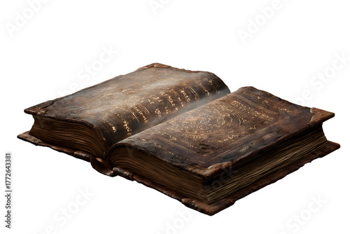 Ancient illuminated tome with glowing script reveals hidden knowledge and secrets, perfect for fantasy and historical projects