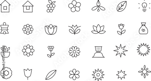 Seamless pattern vector illustration set of vintage flower and fruit icons