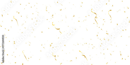 celebratory display of golden confetti and streamers falling against a white background backdrop perfect for adding a celebratory touch to any design or project.