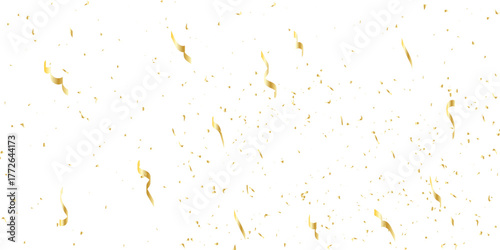 Golden confetti and streamers falling against a white background creating a celebratory and elegant atmosphere for events	