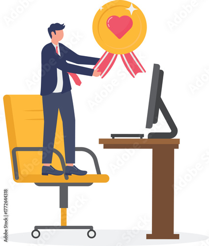 Businessman holding a love medal illustration representing a lovable brand
