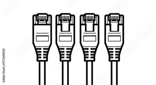 Four network ethernet cables with rj45 connectors lined up together vector