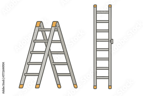 Set of portable ladders including A-frame stepladder and straight extension ladder