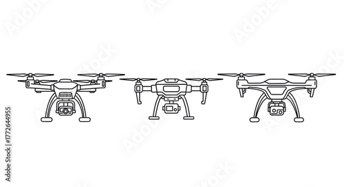 Three modern quadcopter drones presented side by side in a clean image vector